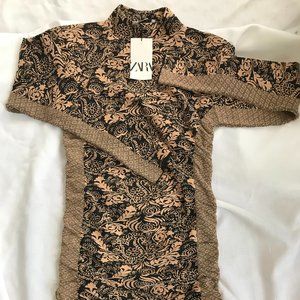 Zara Ruched Mini Dress Mock Neck Size Medium